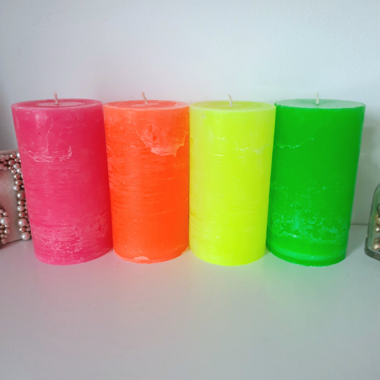 Neon home decor. Neon pillar candles.Hot green pink orange yellow candle.  Coquette room decor. Rustic decorative candles. Choose the size.