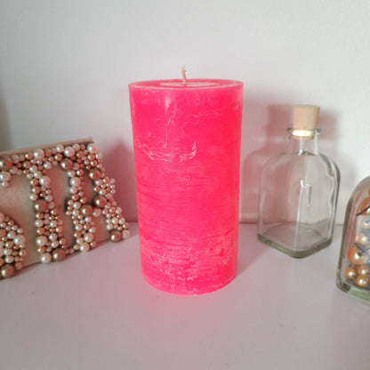 Hot Pink candle. Pink decorative candles. Pink pillar candles. Neon pink home decor. Rustic candles. Unscented candles. Choose the size.