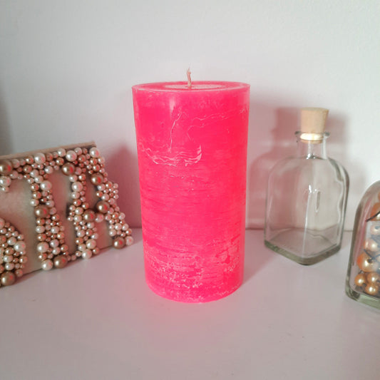 Hot Pink candle. Pink decorative candles. Pink pillar candles. Neon pink home decor. Rustic candles. Unscented candles. Choose the size.