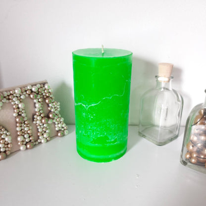 Neon green decor. Hot green candle. Rustic decorative candles. Green pillar candles Rustic candles. Unscented. Choose the size.