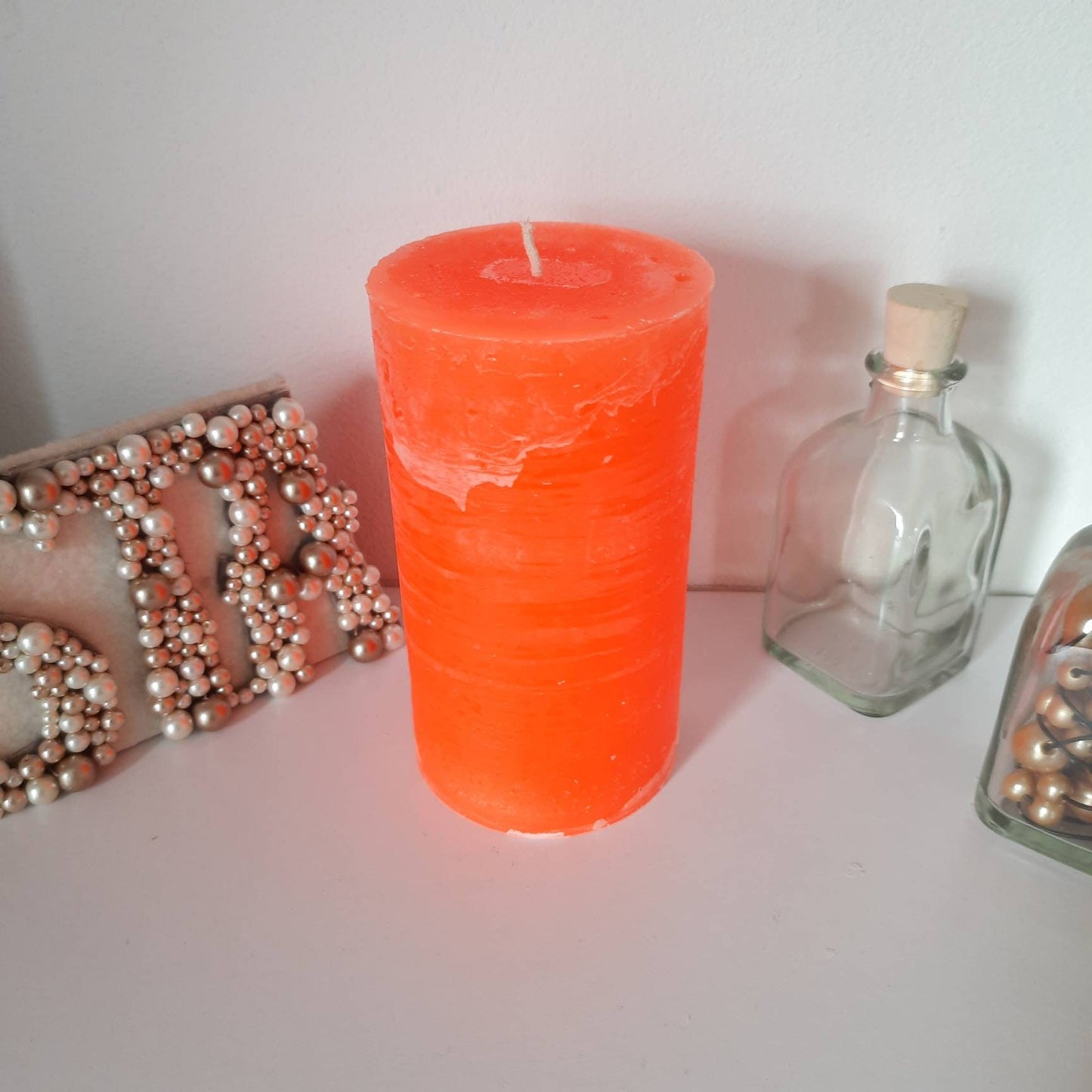 Orange pillar candles Rustic candles - Neon orange decorative candles - Preppy room decor - Unscented - Choose the size.