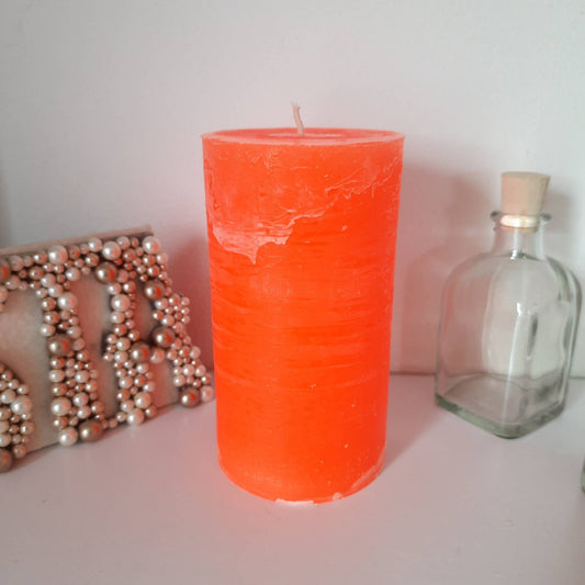 Orange pillar candles Rustic candles - Neon orange decorative candles - Preppy room decor - Unscented - Choose the size.