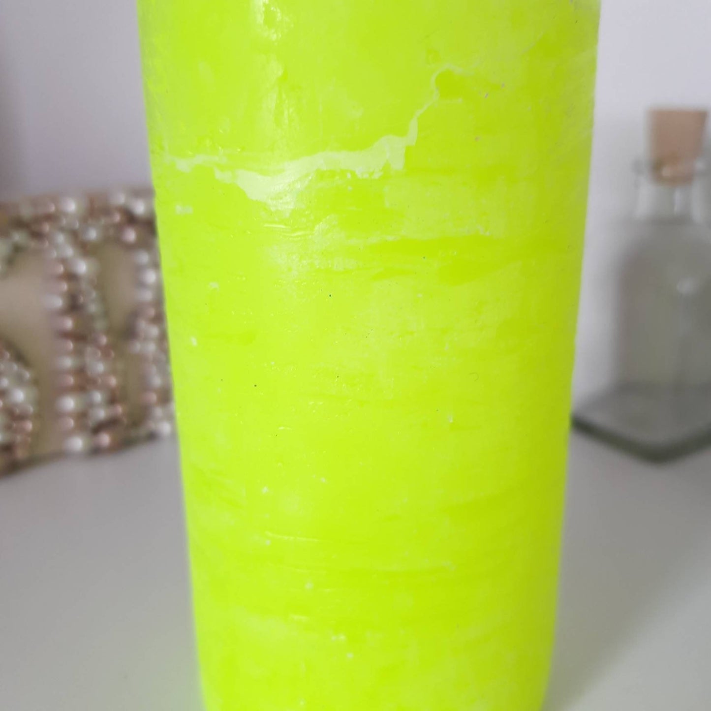Neon yellow home decor. Fluorescent yellow candle. Rustic candles. Yellow pillar candles Unscented. Choose the size