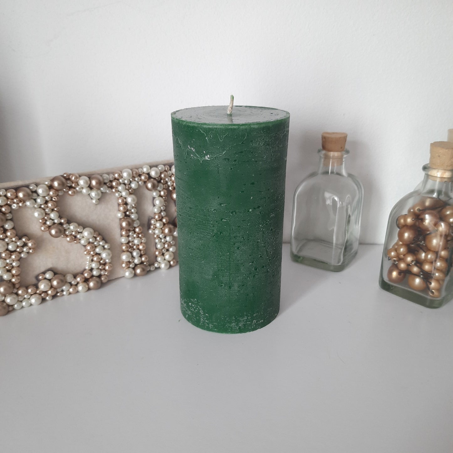 Emerald green Pillar Candle -  Decorative candles - Emerald green - Unscented candle Rustic Textured  - Choose Size