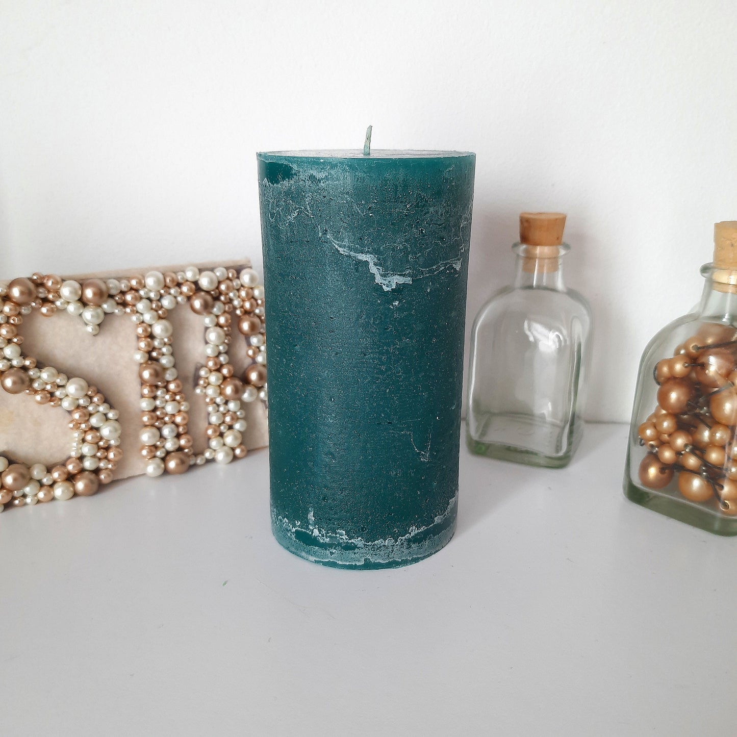 Teal  Pillar Candle - Turquoise Decorative candles - Unscented candle Rustic Textured - Choose Size