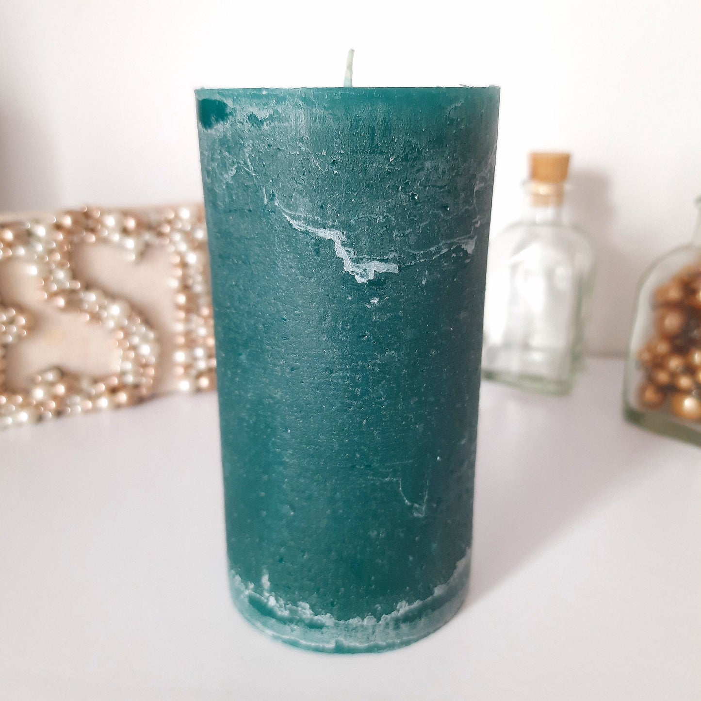 Teal  Pillar Candle - Turquoise Decorative candles - Unscented candle Rustic Textured - Choose Size