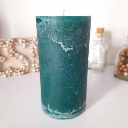 Teal  Pillar Candle - Turquoise Decorative candles - Unscented candle Rustic Textured - Choose Size