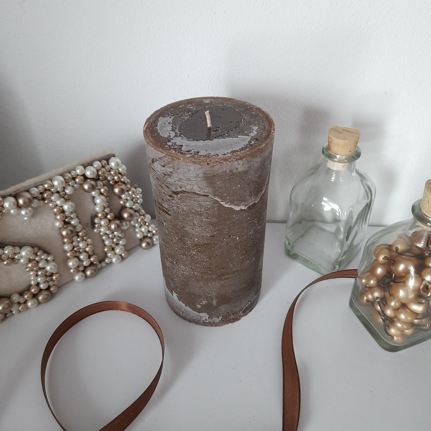 Dark Brown Pillar Candle - Unscented candle Rustic Textured  Decorative candles - Choose Size