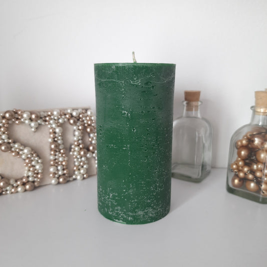 Emerald green Pillar Candle -  Decorative candles - Emerald green - Unscented candle Rustic Textured  - Choose Size