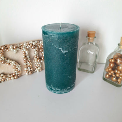 Teal  Pillar Candle - Turquoise Decorative candles - Unscented candle Rustic Textured - Choose Size