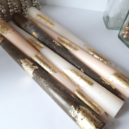 Brown ivory peach taper candles. Set o 6 decorative candles sticks.  Dinner candles 8 1/2" or 11"