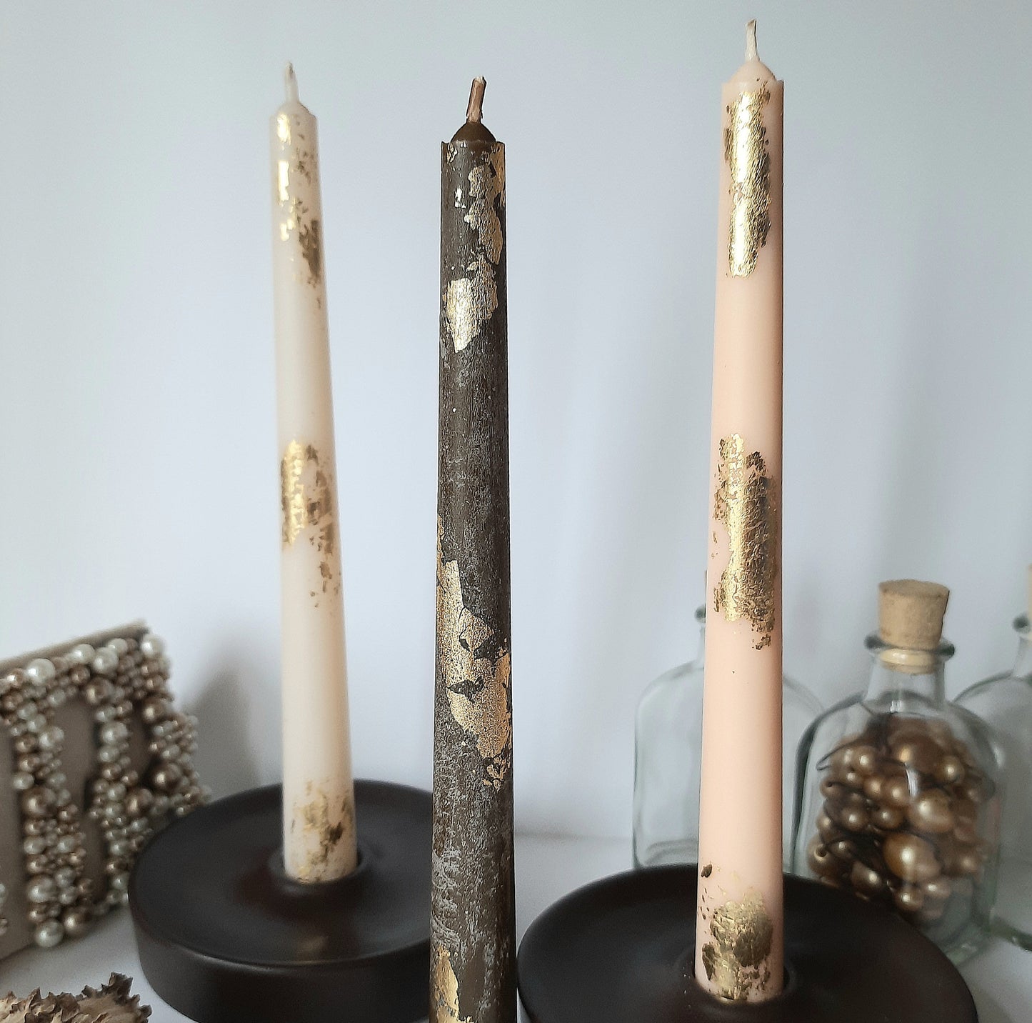 Brown ivory peach taper candles. Set o 6 decorative candles sticks.  Dinner candles 8 1/2" or 11"