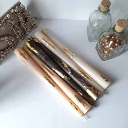 Brown ivory peach taper candles. Set o 6 decorative candles sticks.  Dinner candles 8 1/2" or 11"