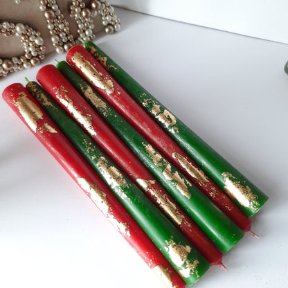 Emerald gree red taper candles, Christmas taper candles. Set o 6 decorative candles sticks.  Dinner candles 8 1/2" or 11"