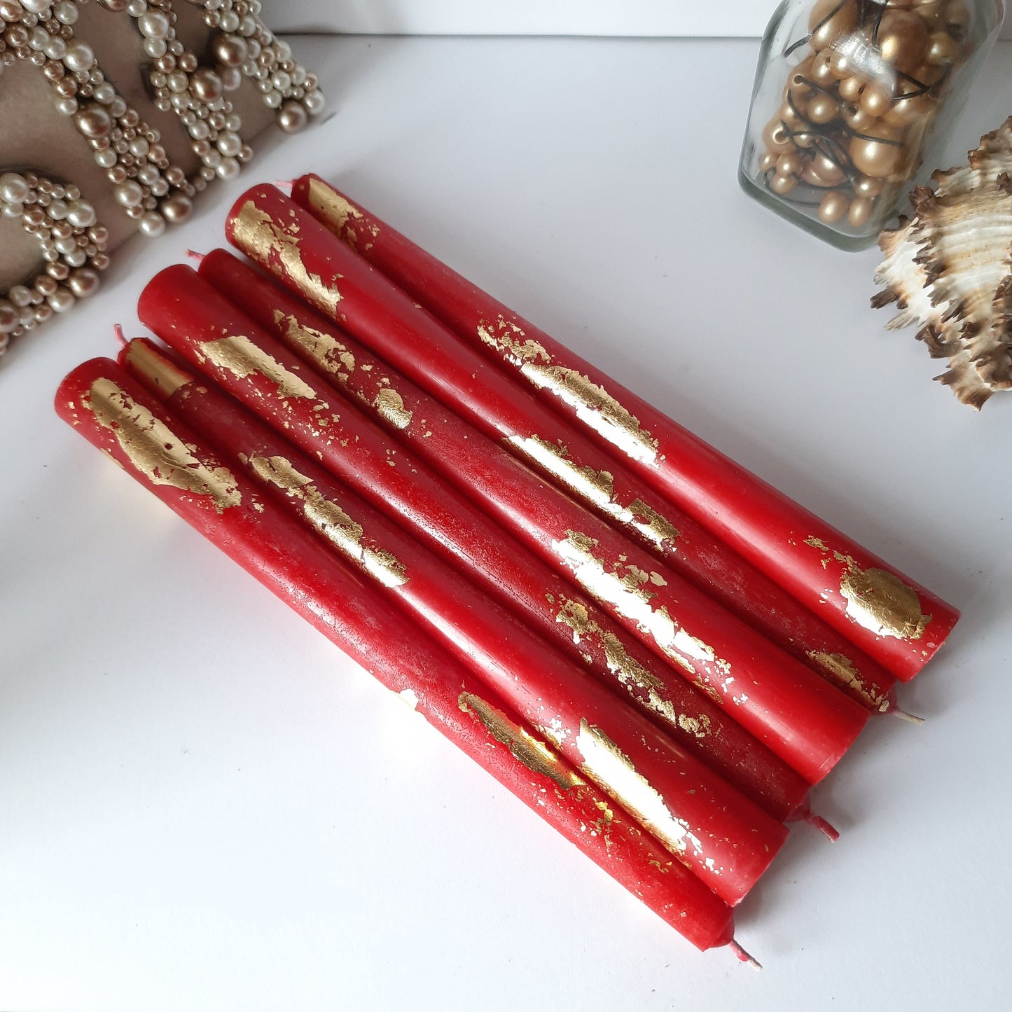 Emerald gree red taper candles, Christmas taper candles. Set o 6 decorative candles sticks.  Dinner candles 8 1/2" or 11"