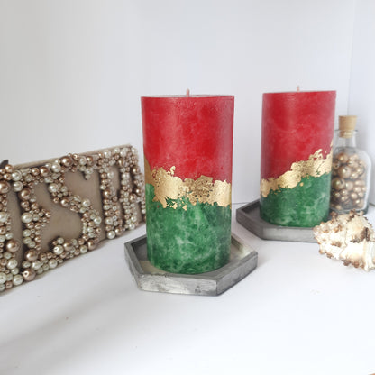 Christmas pillar candles. Christmas candle gift. Festive candles. Green red candles. Holiday candles for hygge christmas. Choose the size