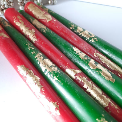 Emerald gree red taper candles, Christmas taper candles. Set o 6 decorative candles sticks.  Dinner candles 8 1/2" or 11"