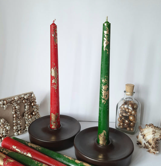 Emerald gree red taper candles, Christmas taper candles. Set o 6 decorative candles sticks.  Dinner candles 8 1/2" or 11"