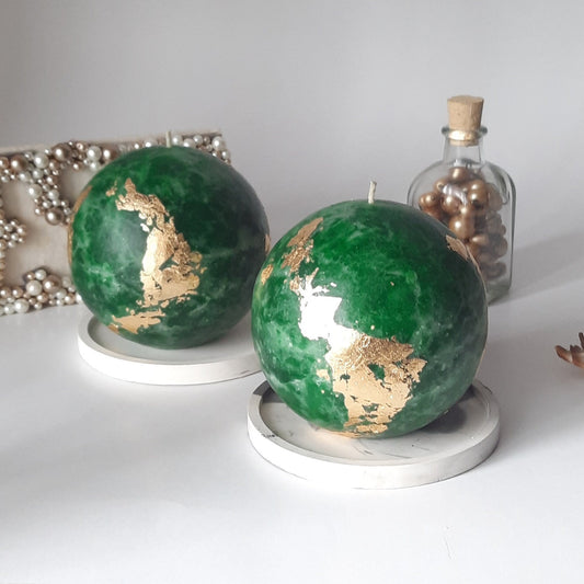 Set of 2 Emerald green ball candles. Unique candles for emerald green decor. Dark green candle. Christmas candles