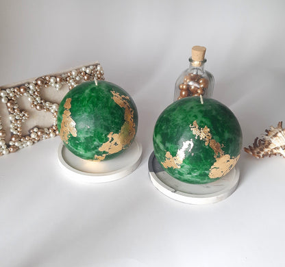 Set of 2 Emerald green ball candles. Unique candles for emerald green decor. Dark green candle. Christmas candles