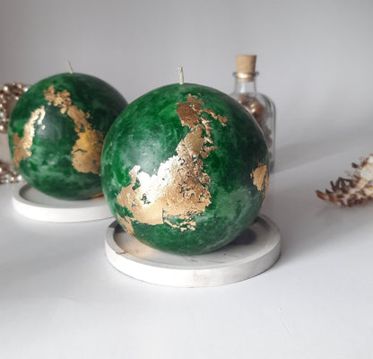 Set of 2 Emerald green ball candles. Unique candles for emerald green decor. Dark green candle. Christmas candles