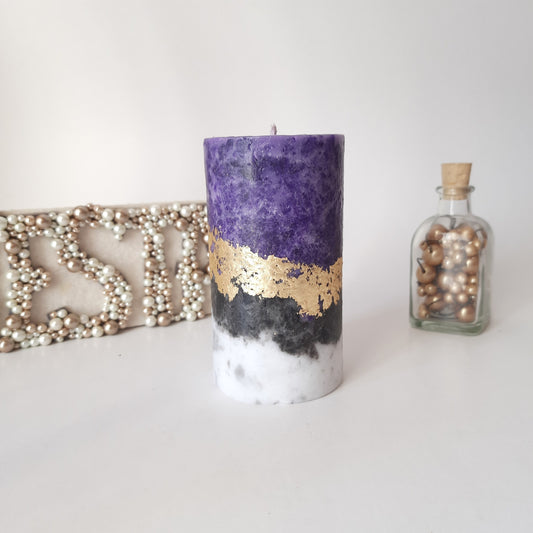 Dark Purple Gold Pillar Candles. Decorative candles for purple decor or candle gift. Unscented candles. Choose a size