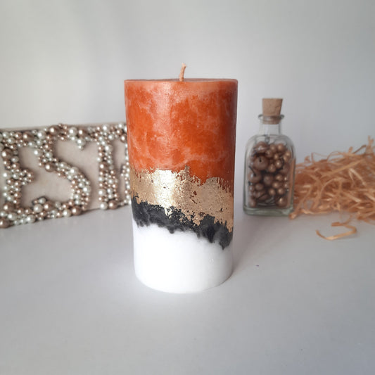 Orange Gold Pillar Candles. Fall candles. Decorative candles for fall centerpiece. Unscented candles. Choose the size.