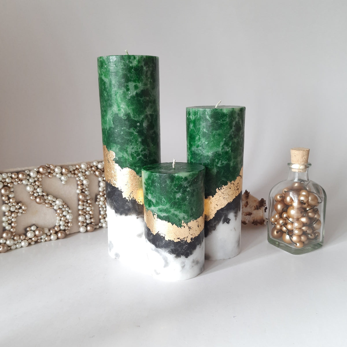 Candle Gift Set of 3 candles. Handmade Pillar Candles with Wooden Candle Holder, Housewarming gift and Christmas candle gift