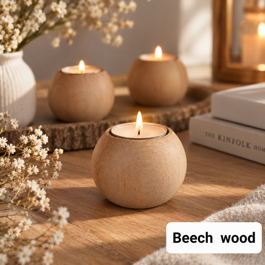 Beech Wood Tealight Candle Holder, Handmade Round Wooden Tealight Holder, Natural Wood Decor, Rustic Candle Holder