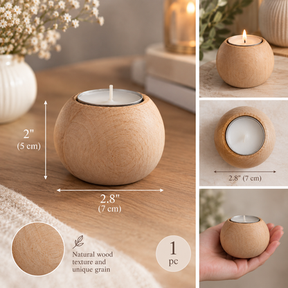 Beech Wood Tealight Candle Holder, Handmade Round Wooden Tealight Holder, Natural Wood Decor, Rustic Candle Holder