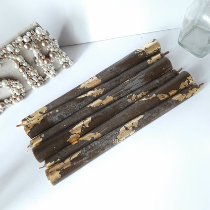 Brown taper candles. Set o 6 decorative candles sticks.  8 1/2" or 11"  Dinner candles