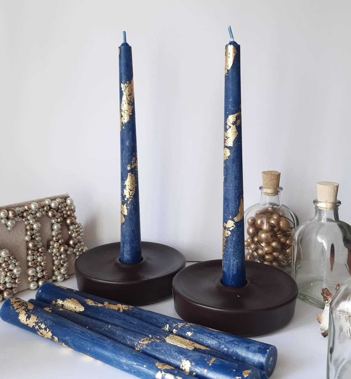 Navy blue taper candles. Set o 6 decorative candles sticks.  Dinner candles 8 1/2" or 11"