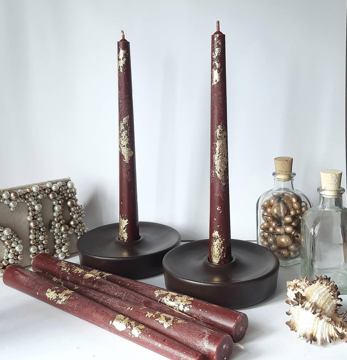 Burgundy Taper candles. Set o 6 decorative candles sticks. Dinner candles 8 1/2" or 11"